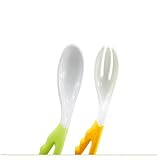 赤ちゃんのスプーン自己授乳を容易にするベビースプーンとフォークセットカーブドハンドル赤ちゃんのトレーニングギフトBPAフリー（4個）（ブルーとピンク）