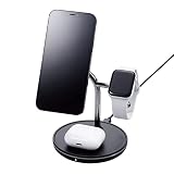 エレコム(ELECOM) ワイヤレス充電器 3in1 3台同時充電 [Magsafe対応のiPhone/Apple Watch/AirPods] マグネット内蔵 7.5W+5W Type-C(入力ポート) C-Cケーブル付属 Apple正規認証品 Made for Apple Watch認証 ブラック W-MS04BK