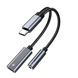 Type-Cイヤホンジャック変換器2-in-1 Type-Cイヤホンジャック急速充電Type-Cイヤホン3.5 mm変換線USB DACチップ搭載音楽/通話音量調節可能MacBook Air Pro iPad Pro Google Pixel Xperia Aquos Type-C装備ブラック