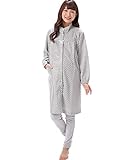 541074 Nishiki(ニシキ) マタニティ パジャマ 長袖 前開き 授乳口 秋 スタンドカラー ダンボールニット 産前 産後 のびのびウエストパンツ ドット柄 【グレー/M】