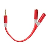 Lovoski 3.5mm ステレオ オーディオ Yスプリッタ 2メス to オス　 イヤホンケーブルスプリッター　音楽共有　赤い