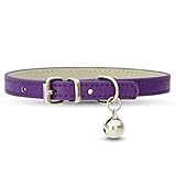 [LaLUCA GOODS] 犬 首輪 猫 首輪 鈴 定番 スタンダード PU レザー シンプル 小型犬 中型犬 ドッグ 散歩 カラフル パープル（鈴あり） S