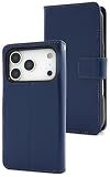 iPhone17Pro対応 手帳型ケース シンプル 単色 無地 カラーレザー TPU ソフトケース 落下防止 ストラップホール スタンド カードポケット サイドポケット スマホケース 手帳型 【 ネイビー 】