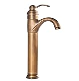 蛇口 水道 洗面用 混合水栓 シングルレバー アンティーク レトロ 取り付けホース付き (32cm)