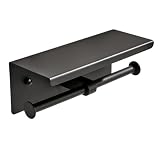 【ブラック】トイレットペーパーホルダー 壁掛け式 1巻/2巻選択可 接着剤＆ネジ止め2WAY ステンレス製 コンパクト（洗面所・トイレ・浴室用） (ダブル)