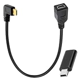 DAOKAIミニ USB メス-タイプ C オスケーブル、90 度タイプ C ミニ 5 ピンアダプタ 9.8in/25cmミニダッシュカムノートパソコン携帯電話データ転送同期ゲーム用-2個