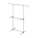 ステンレス物干しスタンド/洗濯物干し 【コンパクトサイズ】 干し部幅・高さ伸縮可 バスタオルバー付き