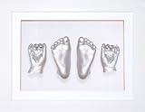 Anika-Baby Kit de moulage pour bébé Cadre blanc/moulages mains et pieds argenté