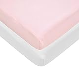 Pindaboo Fitted Mini Crib-Portable Crib Sheet,Pink & White by Pindaboo