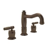 Rohl mb1928lmtcb-2 Gotham低いリードWidespreadバスルーム蛇口ポップアップ廃棄物とメタルレバーハンドル、Tuscan真鍮
