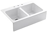 KOHLER K-6534-3-0 Hawthorne Apron-Front, Tile-In Kitchen Sink, White [並行輸入品]