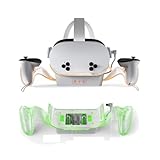 AZURAOKEY For Quest 3S/For Quest 3/For Quest 2 用 充電ドック、For Quest 3S 用 LED ライト [オン/オフ] 付き VR 充電ステーション、充電式バッテリー 2 個付き充電器ディスプレイ スタンド、USB-C ケーブル