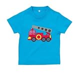 BabyChips 消防車(名入れ半袖ベビーTシャツ) 100 ターコイズ