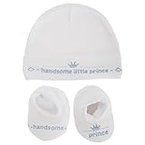 赤ちゃん・ベビー リトルプリンス/プリンセス 小さな王子様/お姫様 ベビー用品 2点ギフトセット 帽子・ブーティー (0-3ヶ月) (ホワイト/ブルー)
