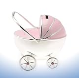 Christening Gift Silver Plated Pink Enamelled Pram Money Box