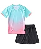 [Hiheart] ジュニア(キッズ・子供) サッカーウェア フットサル キッズトレーニング上下セット ボーイズ 夏 半袖 半パン 水色 140cm