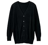 [アンファミエ] カーディガン 自宅で洗える なめらか 綿混 Vネック ロング丈 看護師 オフィス ナース 普段着 冷え対策 5L ブラック