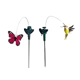 Fenteer 2個入　屋外　人工鳥/蝶　スティック　ソーラー　踊り　羽ばたき　ガーデン　鉢植え　庭の装飾　現実的 - 人工蝶＋人工鳥