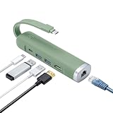 サンワダイレクト USB-C ドッキングステーション 5in1 USB PD/HDMI 4K / USB-A×2 / LAN ケーブル一体型 ポーチ付き mac対応 グリーン 400-HUBC18G