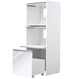 ワイエムワールド　鏡面仕上げ レンジ台 【色： ホワイト 】 レンジボード 家電収納 フラップ扉 60幅 高さ150cm