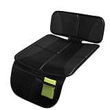 CRAFT WORKS (クラフトワークス) チャイルドシート保護マット シートカバー プロテクター isofix 対応 ジュニアシート 防水 メッシュポケット 赤ちゃん 車ブラック (ブラックステッチ, ハーフタイプ)