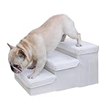 monozu 収納できるドッグステップ 犬 階段 3段 折りたたみ 滑り止め 小型犬 中型犬 犬の階段 ペット 犬 ステップ スエード生地 軽量 ペット用品 (アイボリー)