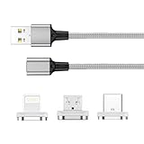 イーガジェット(yi gadget) スマートケーブル 1ｍ マグネット端子 3点セット lightning端子 Micro-USB端子 Type-C端子 (ケーブル&マグネット端子3個セット)
