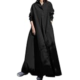 [7-livehouse] ワンピース レディース Vネック ロングワンピース 長袖 大きいサイズ ゆったり シャツワンピース 体型カバー 着痩せカジュアル 無地 ドレス レディース お出かけ 通勤 春秋