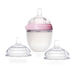 Comotomo Natural Feel Set - Single Pack Pink 5 oz Baby Bottle, PLUS Extra Pack Medium Flow Nipples b