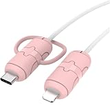 KONXISA ケーブルプロテクター 保護カバー Apple Type-C - Lightning/Android Type-C - Type-C 用 ライトニングケーブル 断線防止 シリコン製 耐久性 ケーブルカバー 折り防止 汚れ防止 耐摩耗性 Type-C - Lightning/Type-C - Type-C 充電ケーブル 用 ケーブルカバー (ピンク)