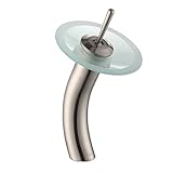 Kraus KGW-1700SN-FR Single Lever Vessel Glass Waterfall Bathroom Faucet Satin Nickel with Frosted Gl