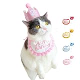 犬 誕生日 帽子 スタイ 被り物 誕生日グッズ 3点セット数字付き 猫 バースデーグッズ ハットペット用 誕生日セット (ピンク)