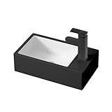 壁掛け手洗い器 ミニ 手洗い器 排水セット付き コンパクト 小型 おしゃれ 洗面ボウル 陶器製 洗面ボール 洗面鉢 手洗いボウル 小さなトイレに適し シンプル バルコニー トイレ キッチン 室内 室外 (Color : Black, Size : 37*18*9cm)