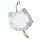 缶バッジケース かわいい 猫型 缶バッジカバー キーホルダー式 アクリル 透明 かんばっじ保護 収納 コレクション 可愛い 猫しっぽ 猫耳 58mm～65mm バッジ 対応（ブルー）