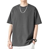 [Fuyumoe] Tシャツ メンズ 半袖 速乾 tシャツ 無地 夏服 ラウンドネック ヴォーグ 耐久性 ゆるい 厚い 五分の半袖 100%コットン 7.4オンス クラシック なインナー層 ダークグレー 2XL