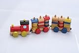 乗り物　カラフル機関車　木のおもちゃ積木　（39x10x8cm)
