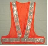 赤色LEDベスト　V60型（テープ幅60㎜）　オレンジメッシュ×白銀色テープLED-OW