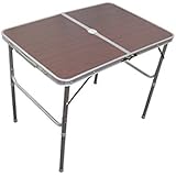 MERMONT アウトドア テーブル 折りたたみ 高さ調整 90cm×60cm コンパクト アルミテーブル ブラウン 木目 アウトドア キャンプ 軽量 釣り