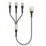 RAVIAD 3in1 充電ケーブル 短い 0.5M USB ケーブル 3A 急速充電 3イン1 充電コード USB Type C ケーブル Micro USB ケーブル Phone 充電ケーブル 3台同時給電可能 Phone Android タイプC Phone 14 13 12 Galaxy S23 S22 21 S20 Kindle 等多機種対応-ゴールド