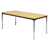 ミーティングテーブル・会議テーブル/　ATテーブル　【幅1200×奥行き750mm・棚なし・スチールパイプメッキ脚】 カラー:オーク