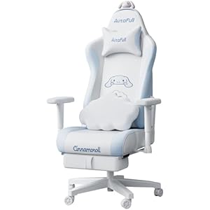 AutoFull(オートフル) シナモロール ゲーミングチェア イス オフィスチェア 幅広座面 雲の腰枕 着脱式シナモロールヘアバンド デスクチェア オットマン付 椅子 ゲーム用 145度リクライニング 腰痛対策 疲れない パソコンチェア PUレザー ソファー座り心地 テレワーク PCチ…
