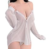 【OLYOLY】過激 ブラウス 極薄 透ける セクシー コスプレ レディース ベビードール オフショルダー お姉さん 丸の内 OLさん (02 白)