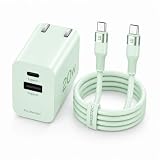 BASETEC 急速充電器 20W PD対応 折りたたみ式｜USB-C & USB-A 2ポート｜ケーブル付 (タイプC-タイプC, パープル)