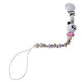 Kesoto 赤ちゃん　おしゃぶりホルダー　木製　おしゃぶりクリップ　漫画　おしゃぶり　チェーン　ビーズ付き　全2色 - ピンク, 20cm