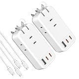 TOPWE 電源タップ USB付き Type-C PD 30W USB コンセント USB-C 【2USB-C ポート・USB-A ポート・3ACコンセント・PSE認証済・180°折り畳み式プラグ・極小型】急速充電 AC1400W出力 iPad iPhone Xperia Galaxyなど対応 (電源タップ２個セット＋２本USB-Cケーブル付き)