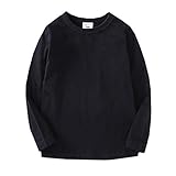 [リリィ クプラウ] キッズ 長袖Tシャツ ラウンドネック 無地 カットソー 綿100 (140 ブラック)