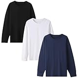 [NCFBAG] 長袖tシャツ メンズ 綿100 3枚組 5枚組 インナーシャツ メンズ tシャツ 無地 防菌防臭 吸汗速乾 柔らかい ロングtシャツ 春夏秋冬 (JP, アルファベット, 3XL, 3枚組（ブラック+ホワイト+ネイビー）)