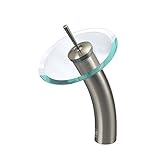 VIGO Single Handle Waterfall Bathroom Faucet with Clear Glass Disc, Brushed Nickel [並行輸入品]
