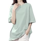 [SLEEPSINERO] tシャツ レディース 半袖 【体型カバー・ゆったり細見え】 シャツ レディーストップス 春 夏 クルーネック 大きいサイズ 吸汗速乾 通気 着痩せ オーバーサイズ レディース夏服 カットソー ロング 5分袖 おしゃれ (XL,薄青)