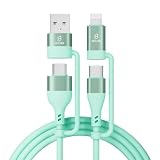OKUTA 4in1 マルチ 充電ケーブル USB-A Type-C タイプc ライトニングケーブル パソコン 高耐久 スマホ充電ケーブル コンパクト モバイルバッテリー Macbook/iPhone/iPad/Galaxy/Google Pixel/Switch 対応 Android (ミントグリーン, 1m)